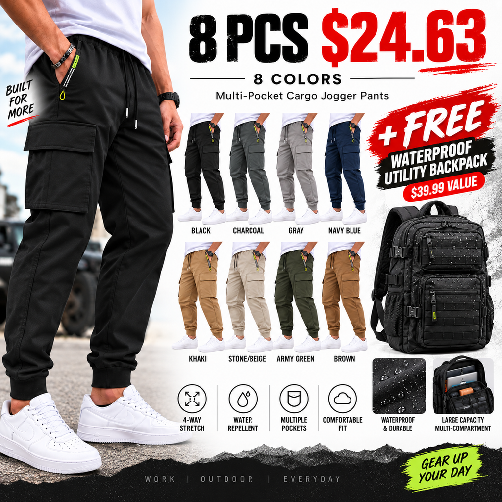 💚 BESTSELLER | 8PCS $24.63 | Men’s Multi-Pocket Cargo Jogger Pants
