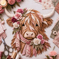 🌸 Birth Flower Highland Cow Fabric Art Diy Kit