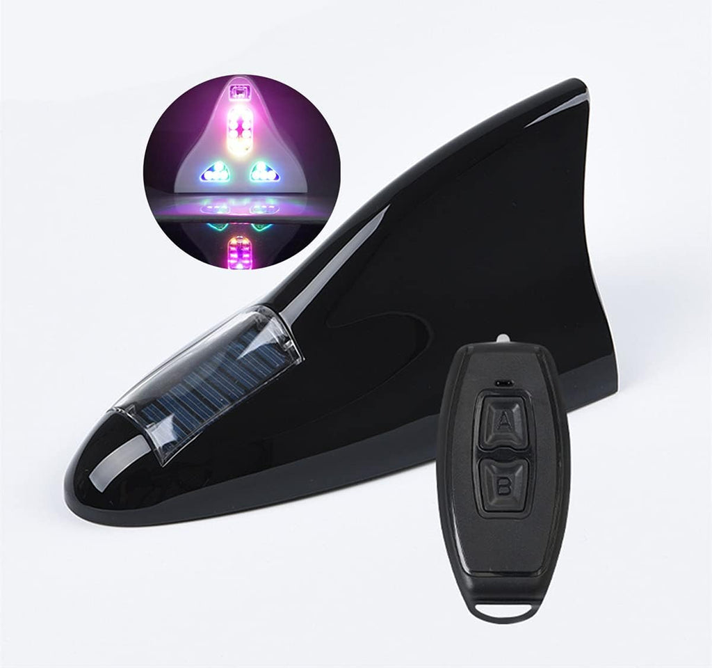 Shark Fin Warning Light not Antenna, Solar Power 18 LED 8 Mode Car Roof Lamp Aerial Base, Magnetic Mount, Waterproof Shark Fin Replacement for Car, with Remote Control