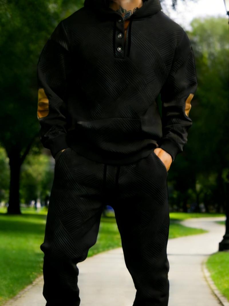 Men's 2-Piece Textured Hoodie Sweatsuit Set Outfit - Heavyweight Brushed Fleece Pullover Hoodie & Men's Sweatpants,