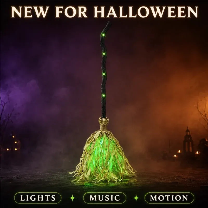 🧙 Bring Your Garden to Life This Halloween – Animated Witch Broom with Lights & Spooky Sounds. 49% Off. UK Stock