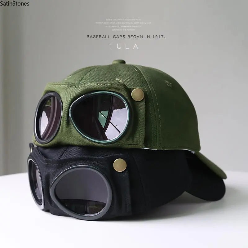 Men's Korean-Style Pilot Baseball Cap with Curved Visor