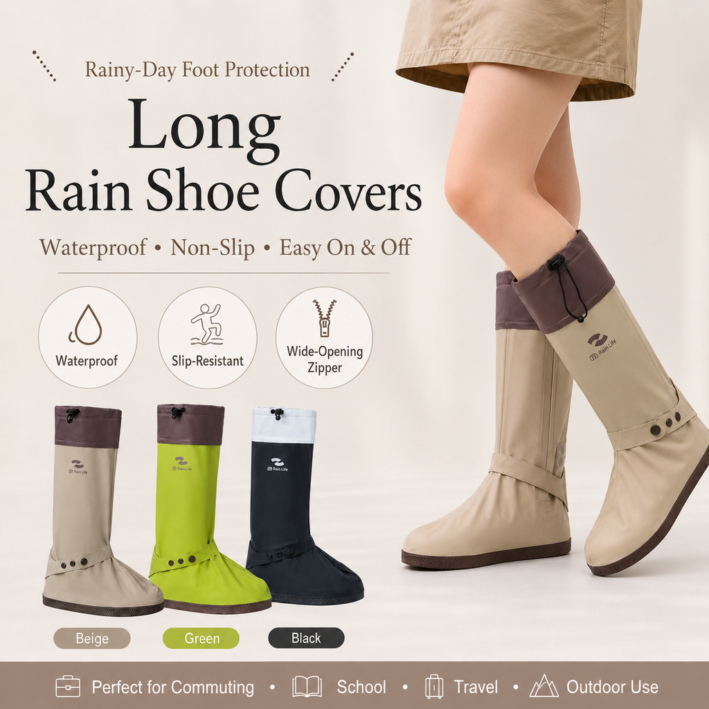 Unisex High-Cuff Rain Shoe Covers – Waterproof & Non-Slip