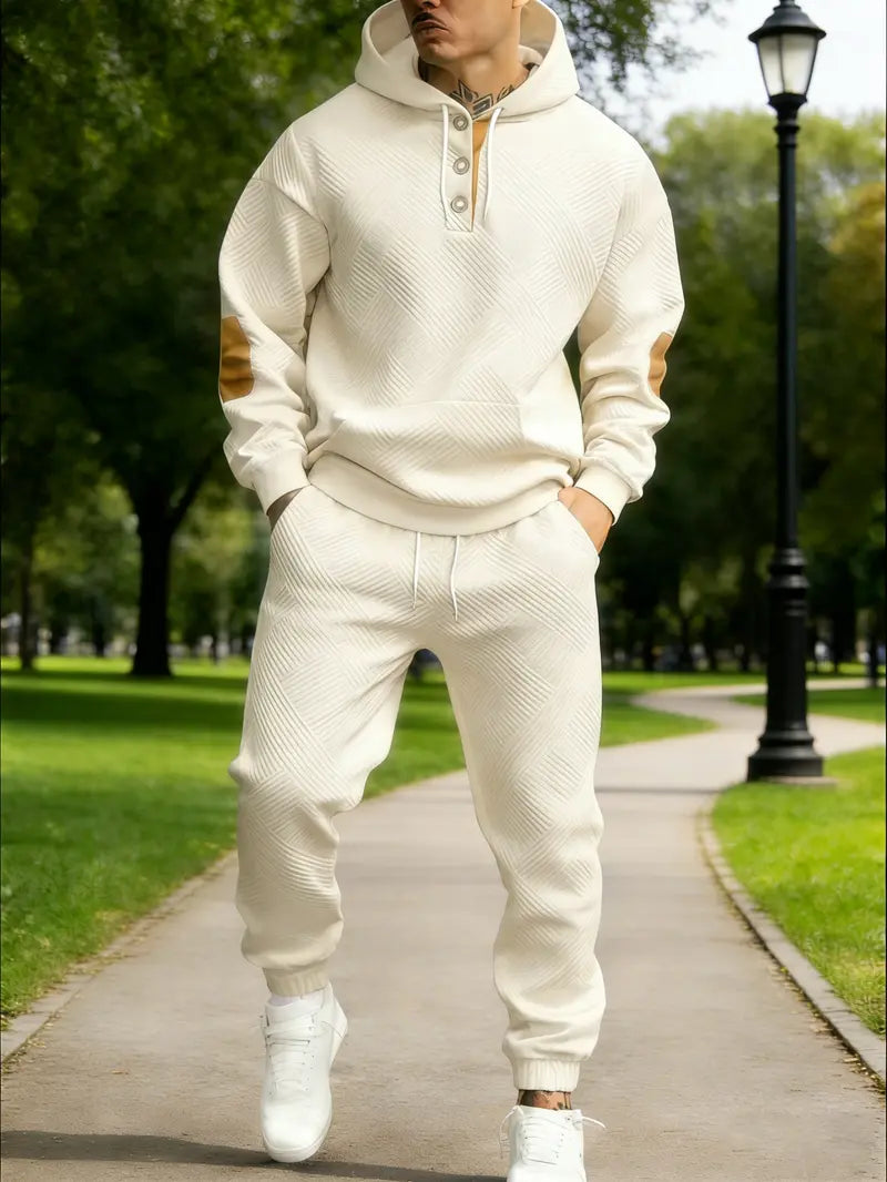 Men's 2-Piece Textured Hoodie Sweatsuit Set Outfit - Heavyweight Brushed Fleece Pullover Hoodie & Men's Sweatpants,