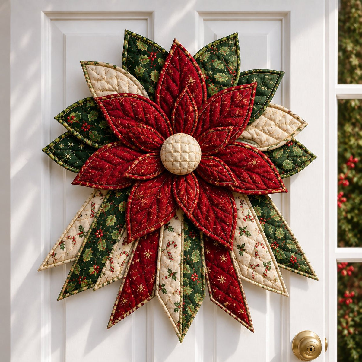 Crimson Poinsettia Bloom - Oversized Christmas Character Quilted Door Hanger Sewing Kit