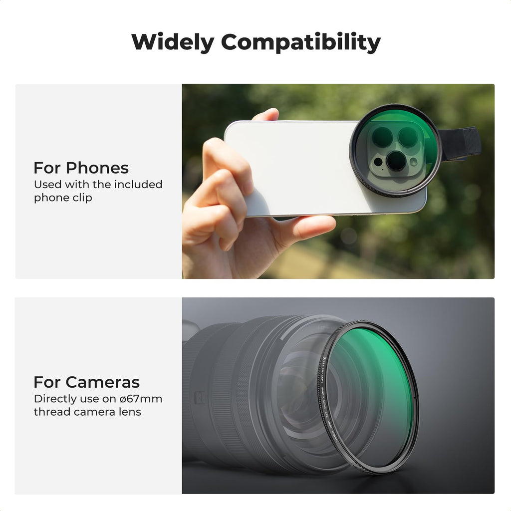 67mm CPL Filter for Phone/DSLR, HD Circular Polarizing Filter