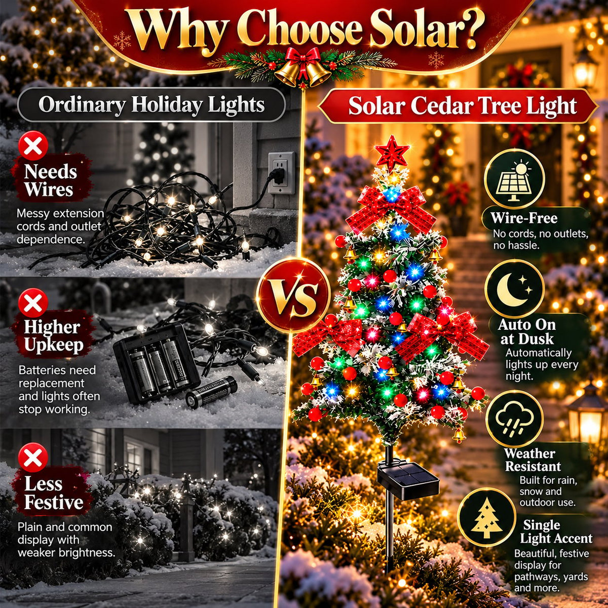 Last Day Promotion! 🔥 Solar Cedar Christmas Tree Lights| Festive Outdoor Holiday Decor ✅️