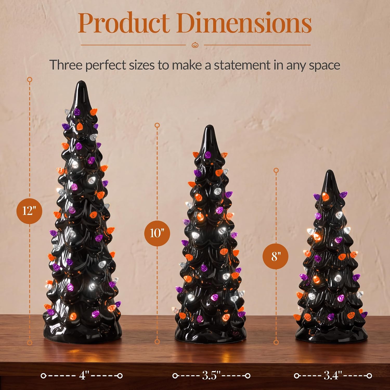 Best Choice Products Set of 3 Ceramic Christmas Trees, Pre-Lit Hand-Painted Tabletop Holiday Decoration w/Multicolor Bulbs, LED Lights – Green