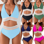 High Waisted Tummy Control Color Block Bikini Sets