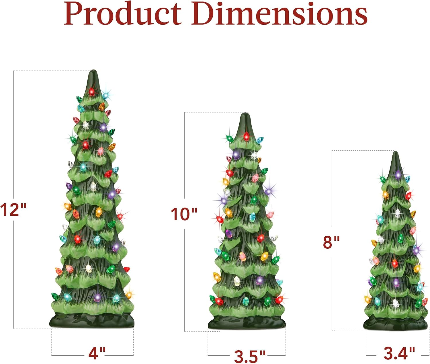 Best Choice Products Set of 3 Ceramic Christmas Trees, Pre-Lit Hand-Painted Tabletop Holiday Decoration w/Multicolor Bulbs, LED Lights – Green
