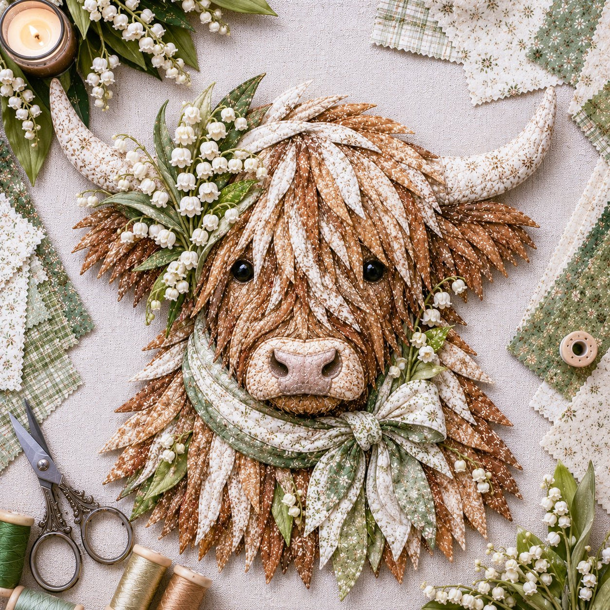 🌸 Birth Flower Highland Cow Fabric Art Diy Kit