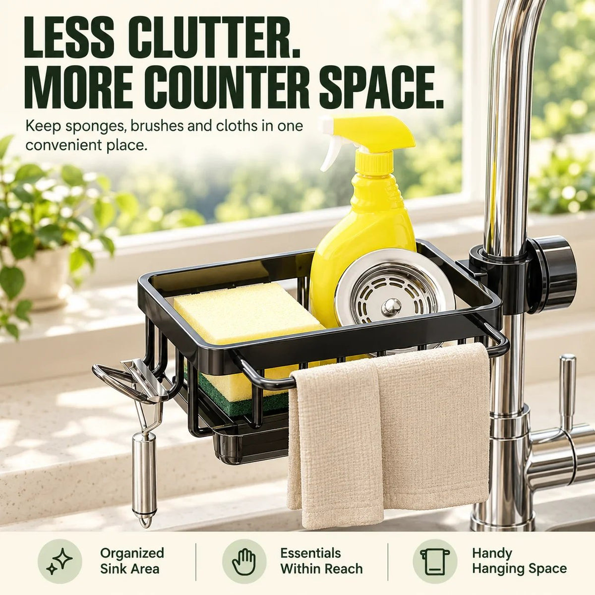 🚰 Faucet-Mounted Sink Caddy – Clear Your Counter, Keep Cleaning Tools Within Reach