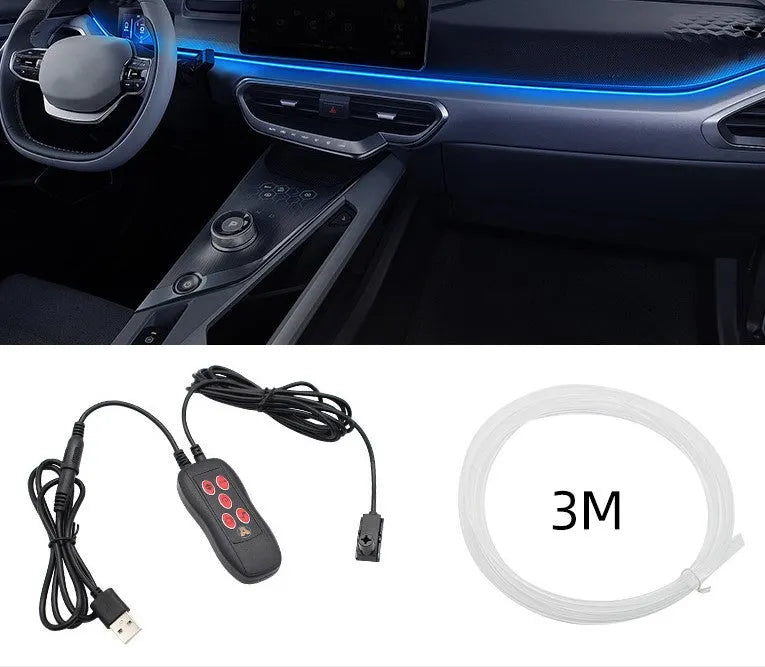 🌈64 Color Fiber Optic Car Ambient Light, No Wiring Cold Light Strip, Bluetooth APP Control Hidden Interior Atmosphere Decor Light for All Vehicles