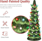 Best Choice Products Set of 3 Ceramic Christmas Trees, Pre-Lit Hand-Painted Tabletop Holiday Decoration w/Multicolor Bulbs, LED Lights – Green