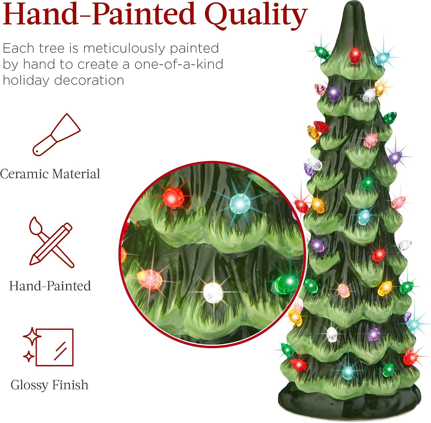 Best Choice Products Set of 3 Ceramic Christmas Trees, Pre-Lit Hand-Painted Tabletop Holiday Decoration w/Multicolor Bulbs, LED Lights – Green