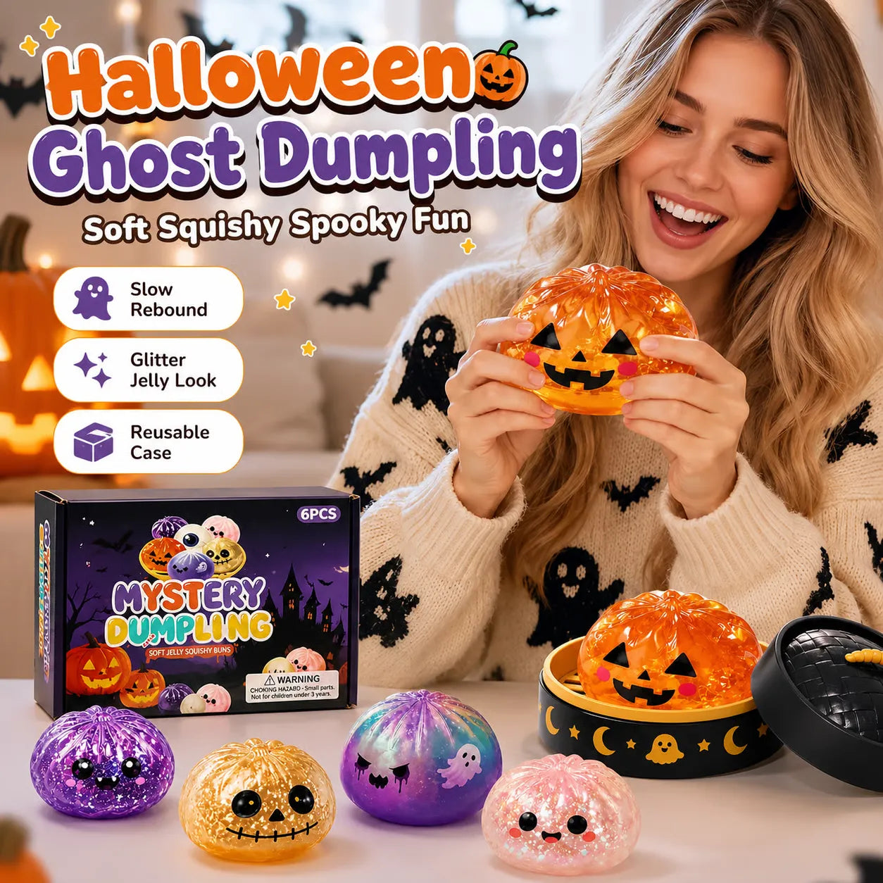 🎃 Halloween Dumpling Squeeze Squishy Toy
