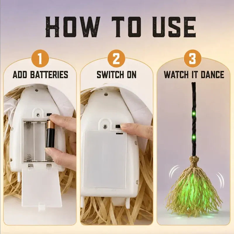 🧙 Bring Your Garden to Life This Halloween – Animated Witch Broom with Lights & Spooky Sounds. 49% Off. UK Stock