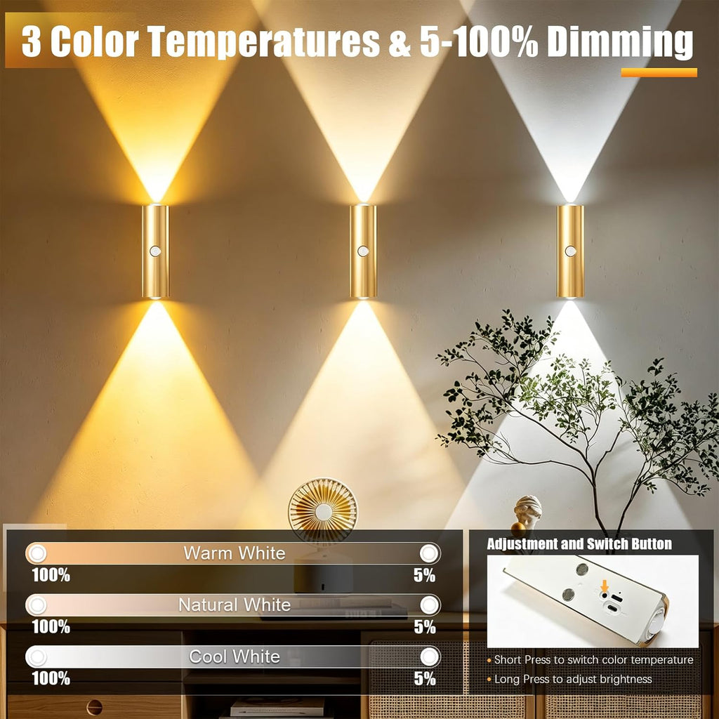 2 Pack Motion Sensor Wall Light, Rechargeable Wall Sconces