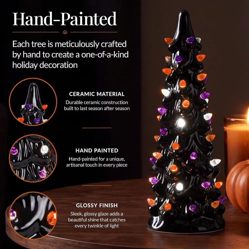 Best Choice Products Set of 3 Ceramic Christmas Trees, Pre-Lit Hand-Painted Tabletop Holiday Decoration w/Multicolor Bulbs, LED Lights – Green