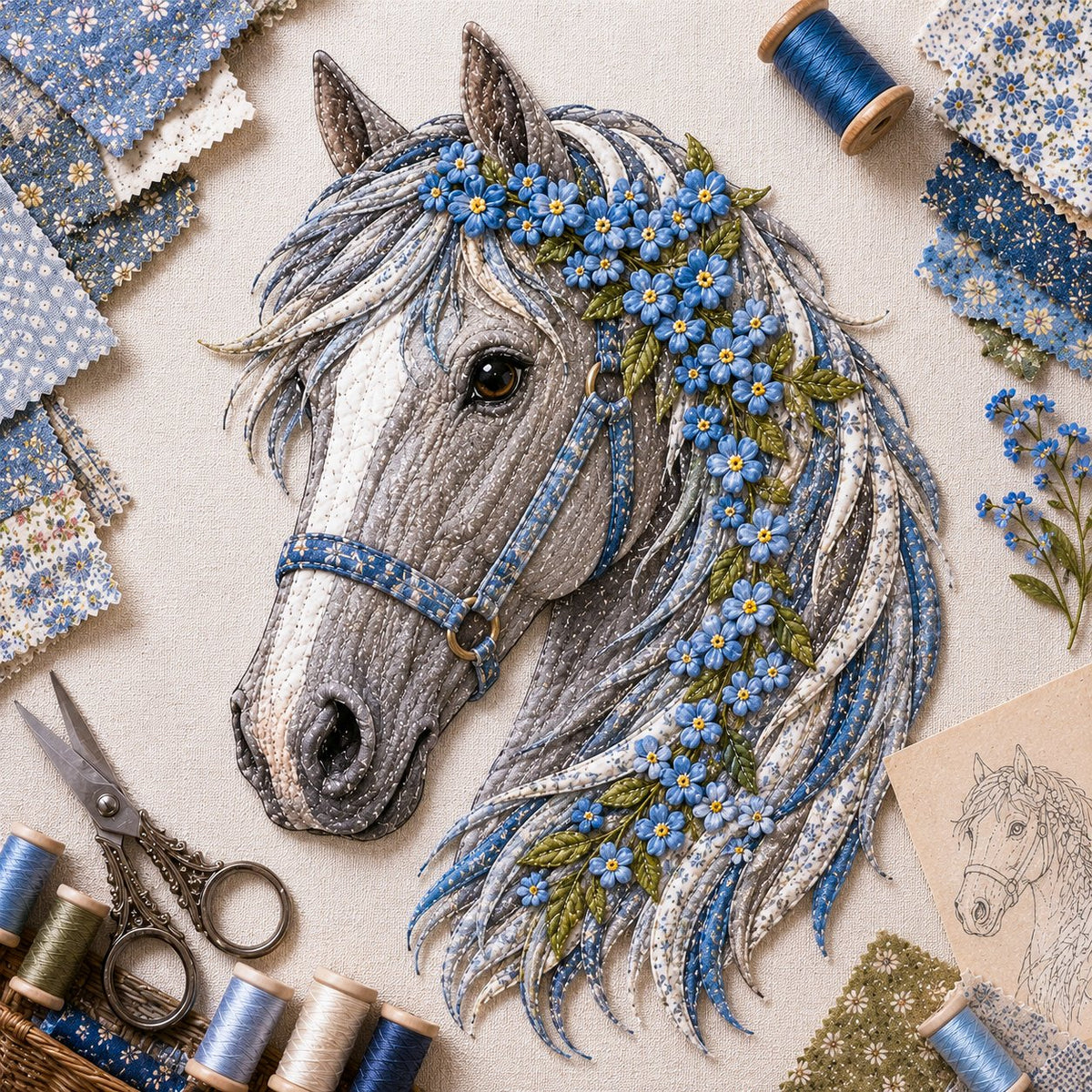 🐴 Floral Horse Patchwork Fabric DIY Decor Kit