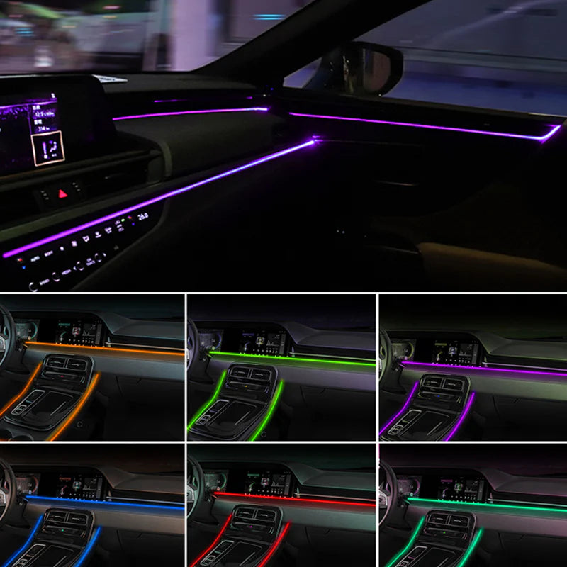 🌈64 Color Fiber Optic Car Ambient Light, No Wiring Cold Light Strip, Bluetooth APP Control Hidden Interior Atmosphere Decor Light for All Vehicles