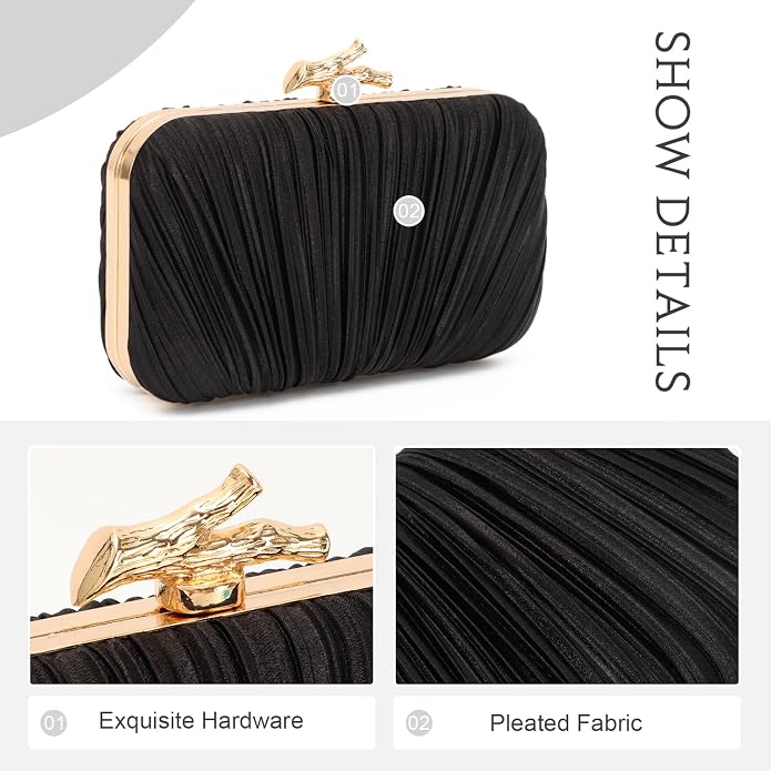 Clutch Purses for Women Evening Bag Pleated Clutch Bag with Chain for Wedding Party