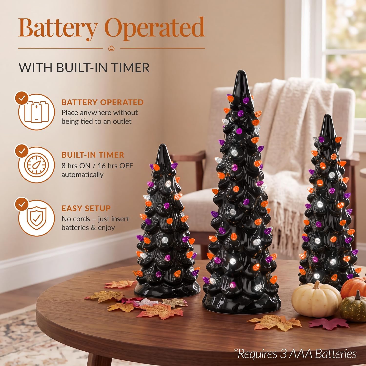 Best Choice Products Set of 3 Ceramic Christmas Trees, Pre-Lit Hand-Painted Tabletop Holiday Decoration w/Multicolor Bulbs, LED Lights – Green