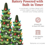 Best Choice Products Set of 3 Ceramic Christmas Trees, Pre-Lit Hand-Painted Tabletop Holiday Decoration w/Multicolor Bulbs, LED Lights – Green