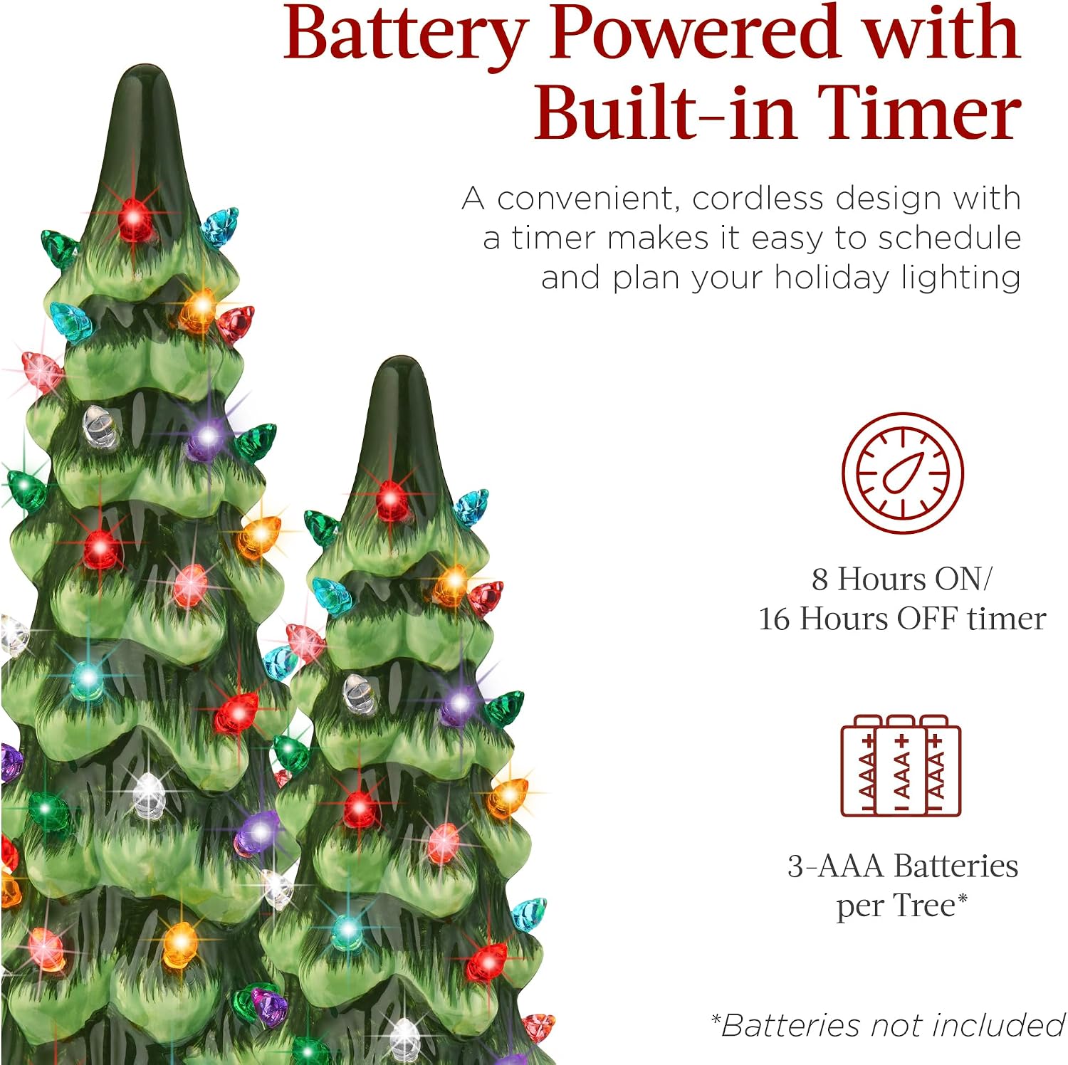 Best Choice Products Set of 3 Ceramic Christmas Trees, Pre-Lit Hand-Painted Tabletop Holiday Decoration w/Multicolor Bulbs, LED Lights – Green