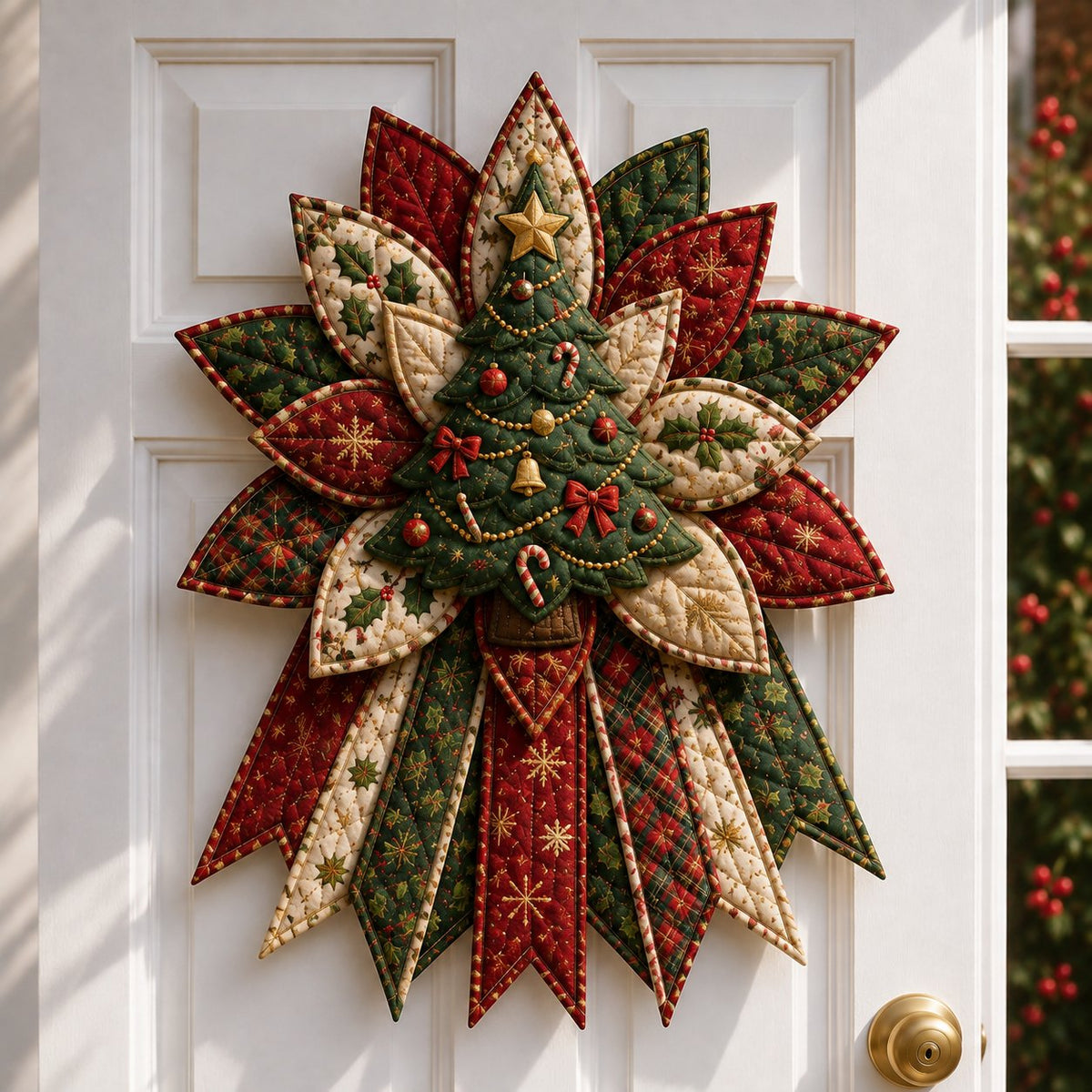 Crimson Poinsettia Bloom - Oversized Christmas Character Quilted Door Hanger Sewing Kit