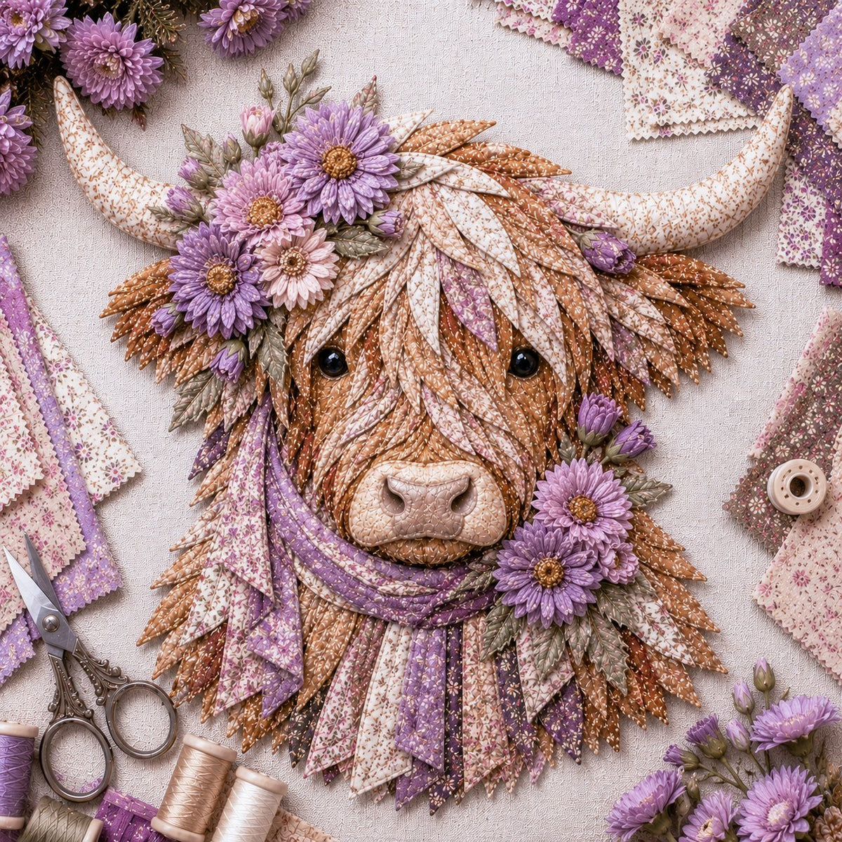🌸 Birth Flower Highland Cow Fabric Art Diy Kit