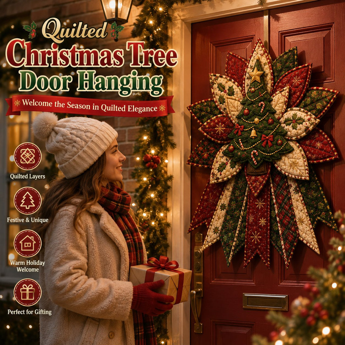 Peppermint Gingerbread Cheer - Oversized Christmas Character Quilted Door Hanger Sewing Kit
