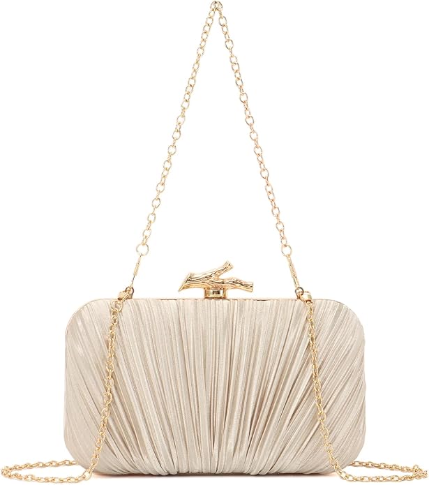 Clutch Purses for Women Evening Bag Pleated Clutch Bag with Chain for Wedding Party
