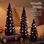 Best Choice Products Set of 3 Ceramic Christmas Trees, Pre-Lit Hand-Painted Tabletop Holiday Decoration w/Multicolor Bulbs, LED Lights – Green