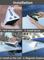 Shark Fin Warning Light not Antenna, Solar Power 18 LED 8 Mode Car Roof Lamp Aerial Base, Magnetic Mount, Waterproof Shark Fin Replacement for Car, with Remote Control