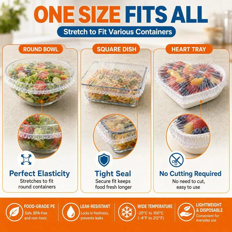 100Pcs Medium Reusable Elastic Plastic Bowl Covers - Kitchen Bread Proofing,
