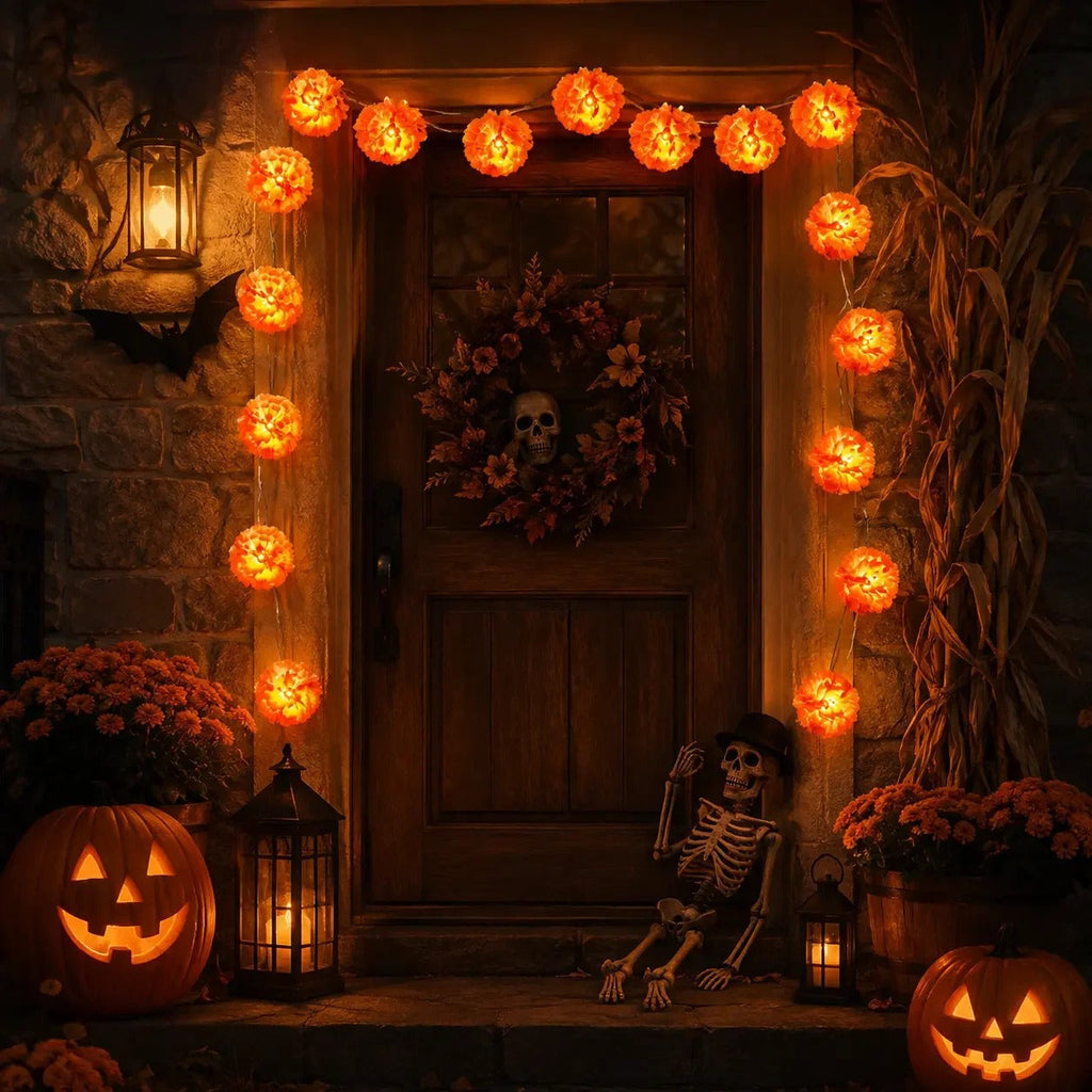 Halloween-themed LED marigold string lights（Waterproof battery box version）