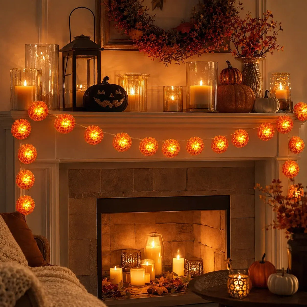 Halloween-themed LED marigold string lights（Waterproof battery box version）