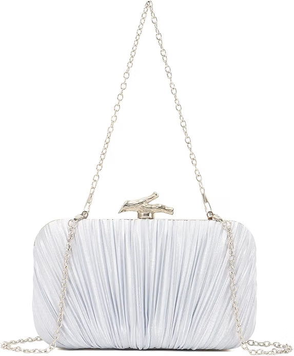 Clutch Purses for Women Evening Bag Pleated Clutch Bag with Chain for Wedding Party