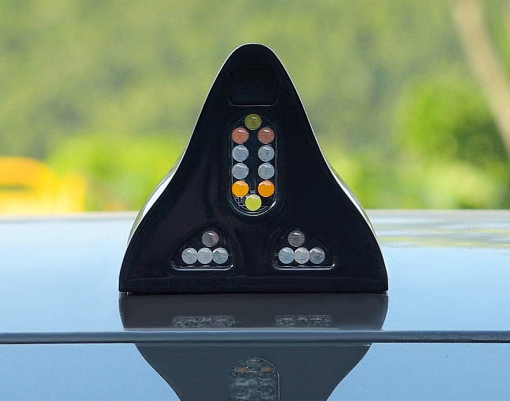 Shark Fin Warning Light not Antenna, Solar Power 18 LED 8 Mode Car Roof Lamp Aerial Base, Magnetic Mount, Waterproof Shark Fin Replacement for Car, with Remote Control
