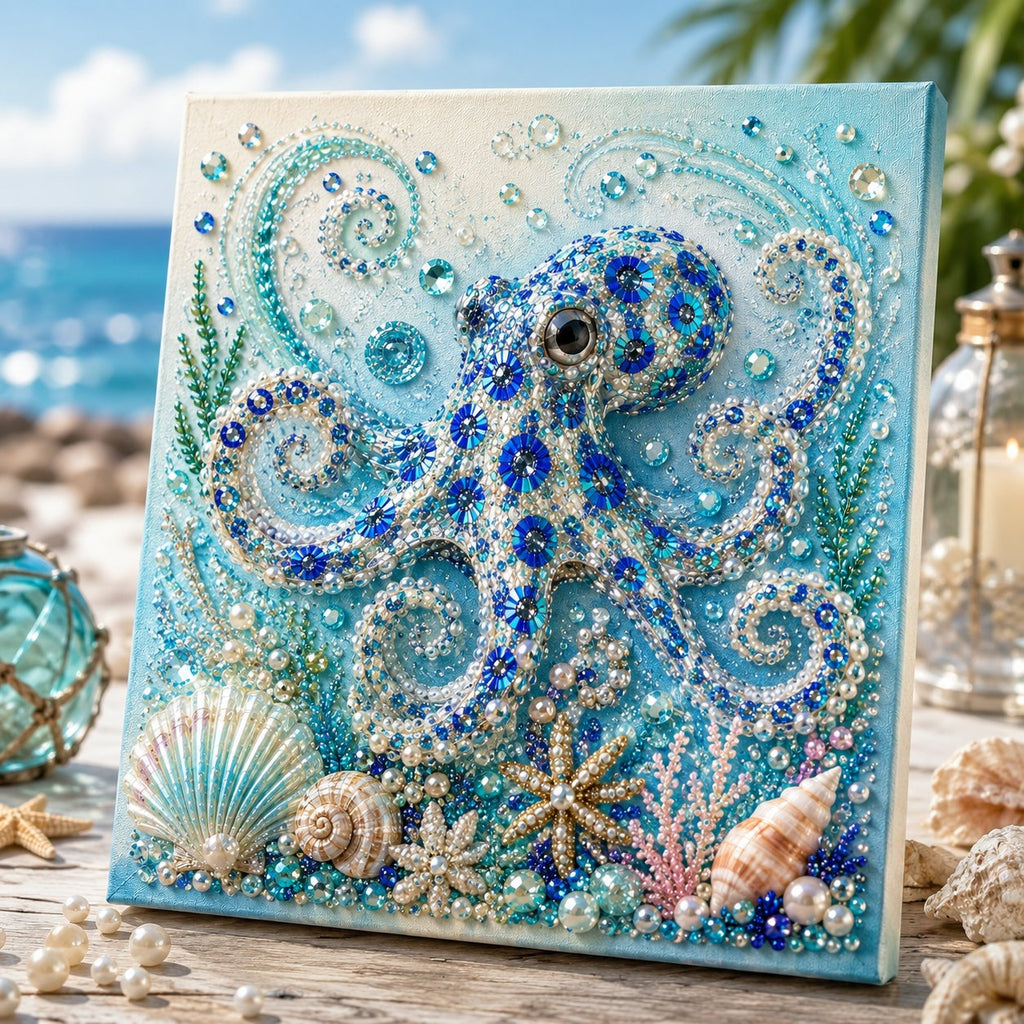 🌊Ocean Theme Pearl Art DIY Kit | 3D Sparkling Coastal Wall Decor 🐚✨