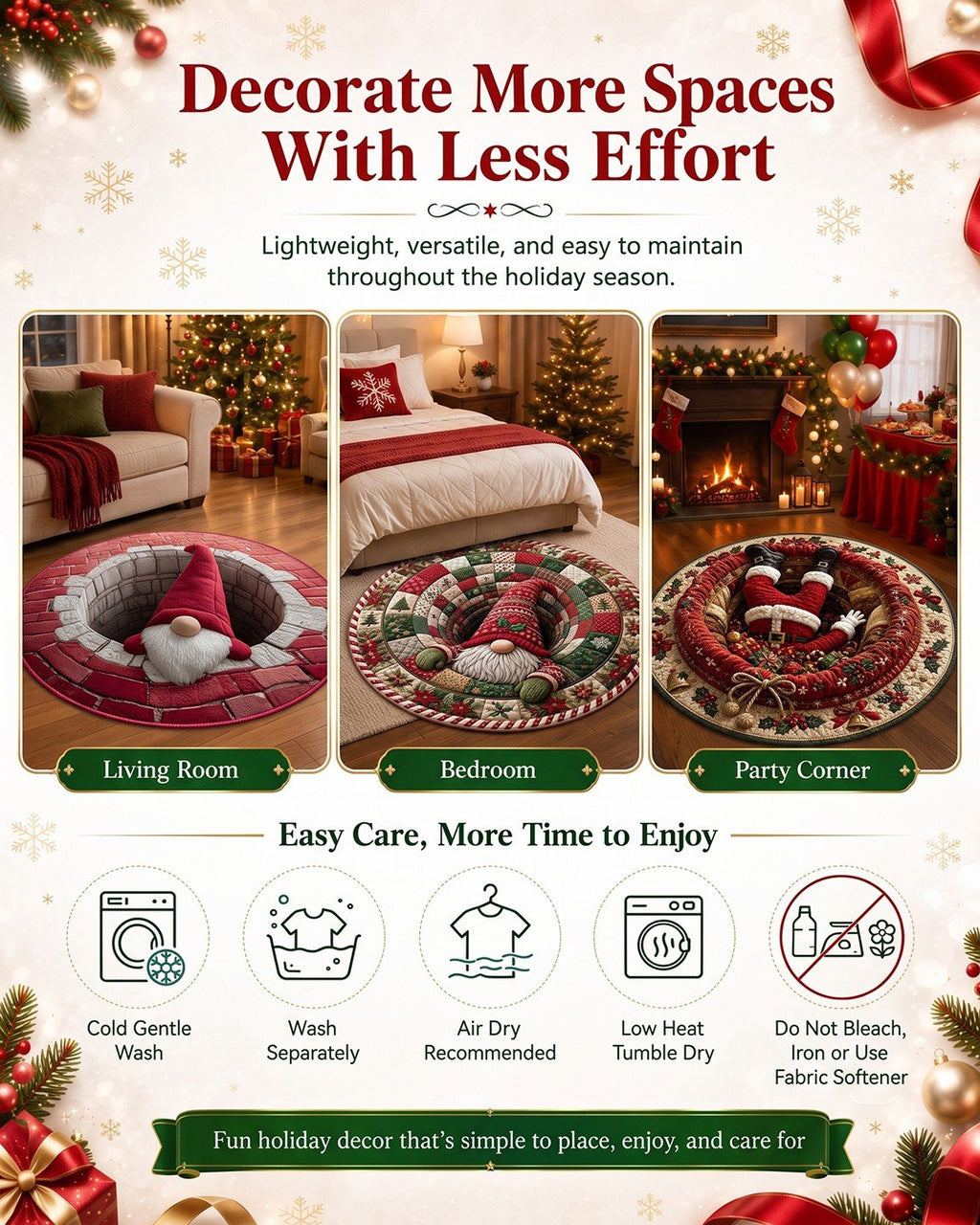 🎄3D Christmas Gnome Optical Illusion Round Rug | Fun Festive Home Decor Must‐Have⭐🏠🎁
