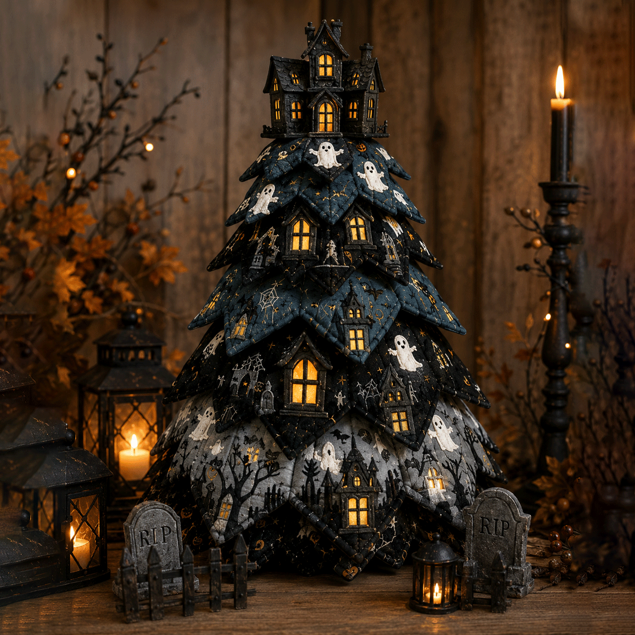 DIY Halloween Cat Quilted Fabric Tree Kit