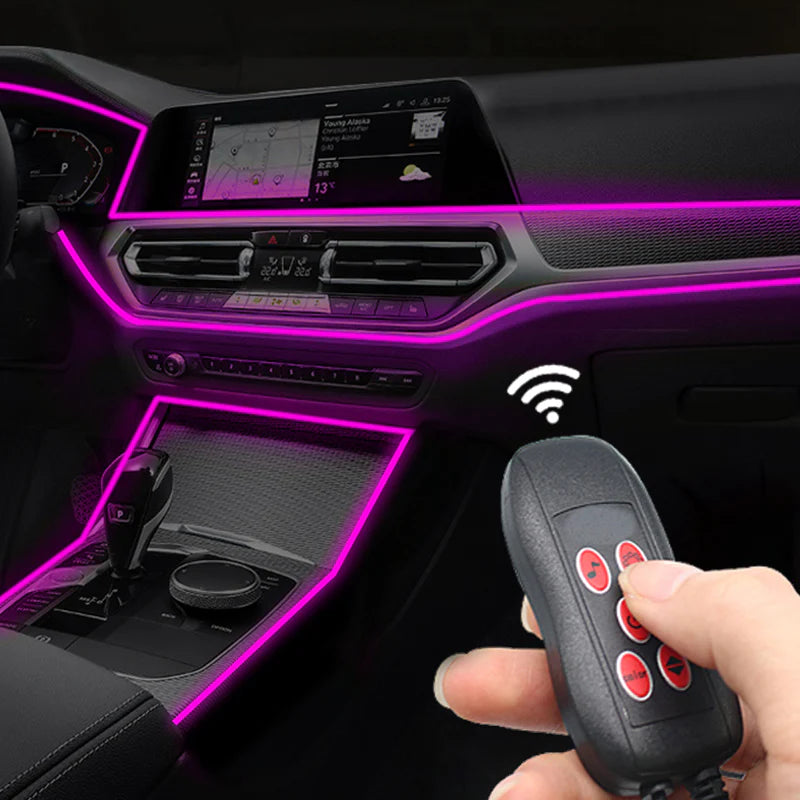 🌈64 Color Fiber Optic Car Ambient Light, No Wiring Cold Light Strip, Bluetooth APP Control Hidden Interior Atmosphere Decor Light for All Vehicles