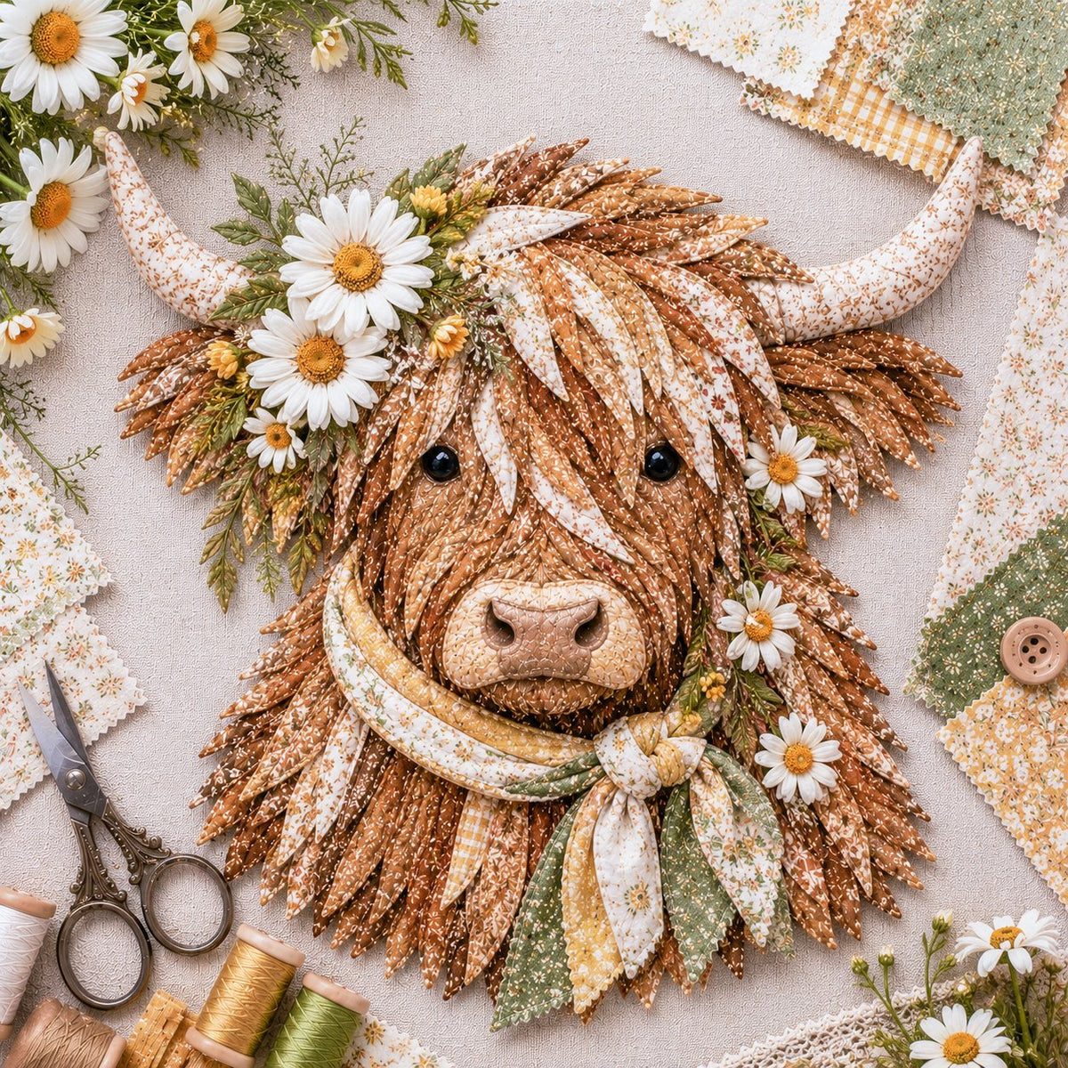 🌸 Birth Flower Highland Cow Fabric Art Diy Kit