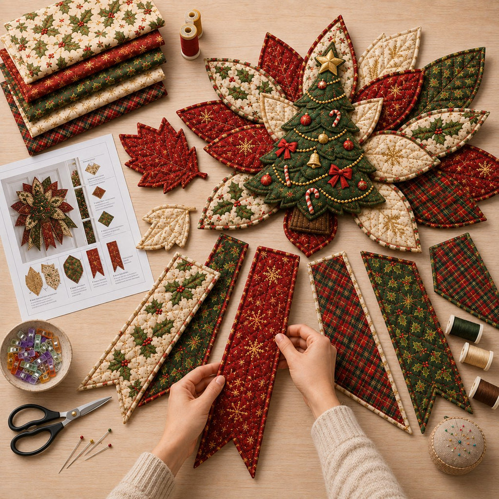 Crimson Poinsettia Bloom - Oversized Christmas Character Quilted Door Hanger Sewing Kit