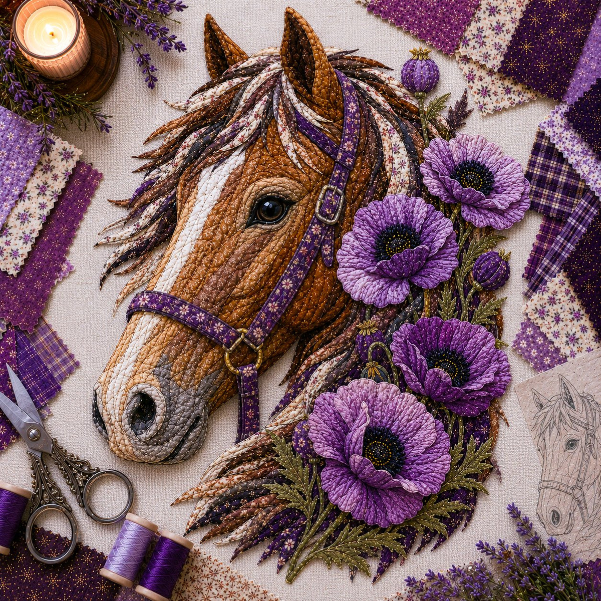 🐴 Floral Horse Patchwork Fabric DIY Decor Kit