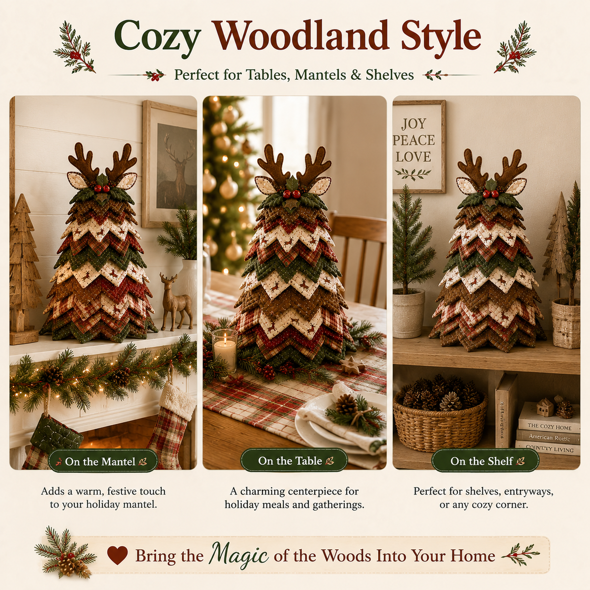 Rustic Gingerbread DIY Quilted Santa Christmas Tree Kit