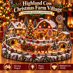 🐮 Highland Cow Christmas Farm Village – Lighted Farmhouse Holiday Scene