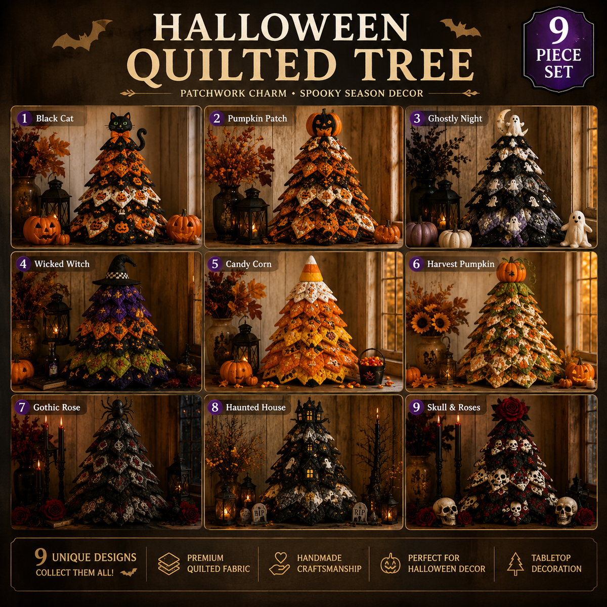 DIY Halloween Cat Quilted Fabric Tree Kit